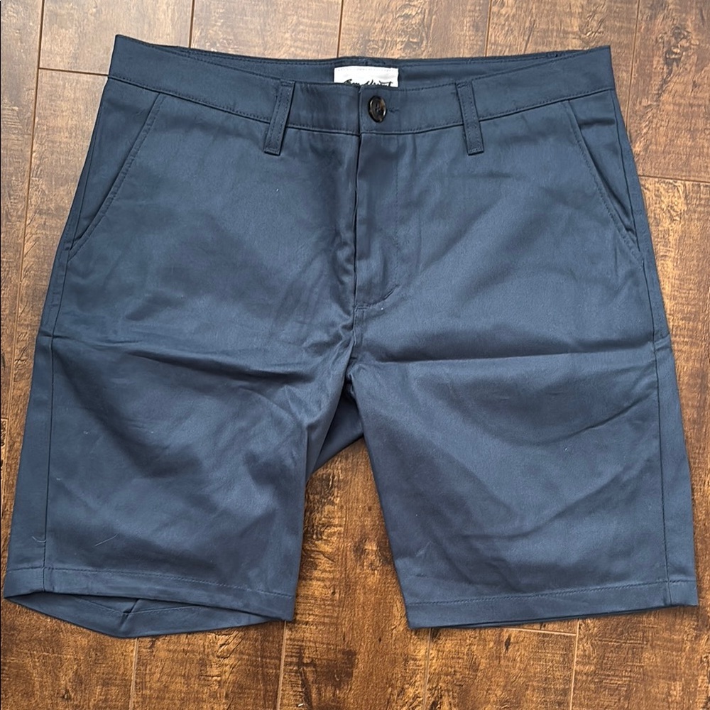 Blue Flat Front Shorts with Classic Cut